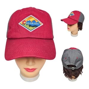 Colorado Patch Hat Mountains Logo‎ Snow Business Ski Cap Strapback Red Gray